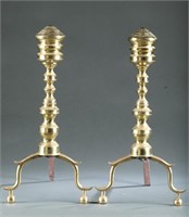 English brass beehive form andirons.