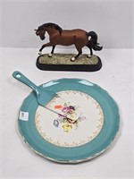 Horse Statue w/Old Foley Pottery Plate w/Cake