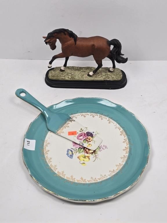 Horse Statue w/Old Foley Pottery Plate w/Cake