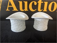 (2) Vintage Milk Glass Top Hat Vases