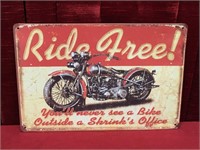 Ride Free Tin Sign - Repro 12" x 8"