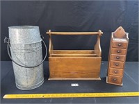 Wood Rack, Wood Basket, Galvanized Can