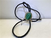 Sterling Silver Bolo Tie with Malachite Stone and
