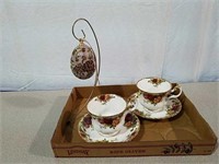 Royal Albert teacups and cloisonne egg