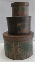 SET OF (3) NESTING BOXES PALM TREES/PINEAPPLE.