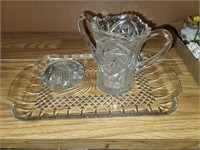 CLEAR GLASS TRAY & 2 PCS MISC GLASS