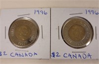 2 - 1996 Canadian Two Dollar Coins