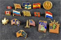 16 Country Flag World US Pins