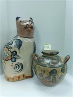 Mexican Pottery Vase & Cat