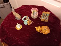 4 cat ornaments and 2 Franklin mint cats