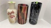 3 various size vases. Tallest is a foot and a