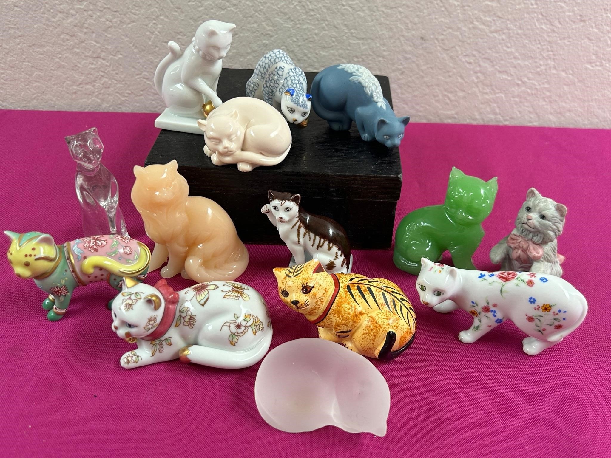 The Franklin Mint Ceramic & Glass Cat Figurines