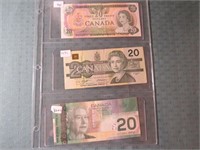 (3) CANADA TWENTY DOLLAR BILLS - 1979, 1991, 2004