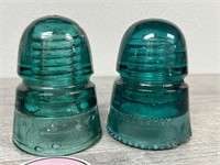 2 antique teal green insulators