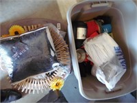 TOTE OF TUMBLERS AND HOUSEHOLD ITEMS