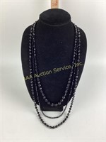 (3) black Czech glass bead necklaces