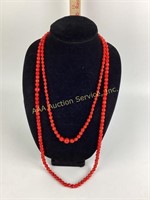 (2) red Czech glass bead necklaces