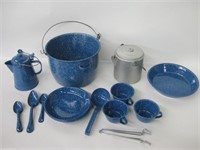 Spotted Blue Enamel Camping Cookware & Pot