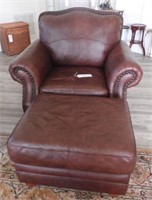 Lot #2095 - Overstuffed brown leather lounge