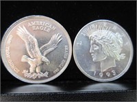 2 silver 1oz .999 rounds - 2 troy ounces total