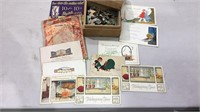 Antique thanksgiving postcards, wood box with