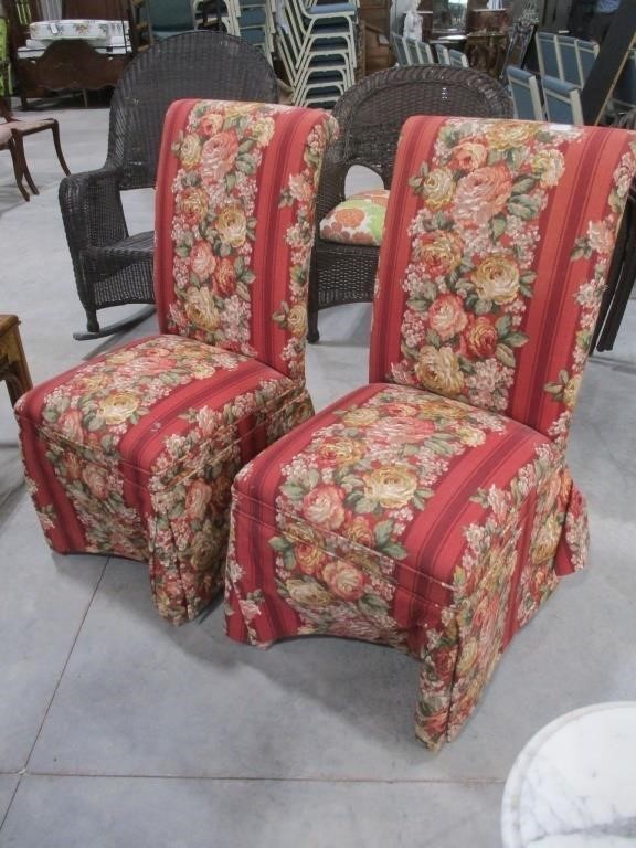 389-RED FLORAL SKIRTED ACCENT CHAIRS
