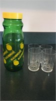 Glass Lemonade Carafe & Set of  4 Juice Glasses