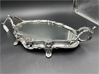 FRENCH LARGE FOOTED HEAVY SILVER PLATE MIRRORED
