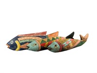 (3) Handcarved & Painted Wood Fish