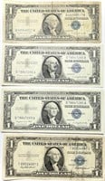 Lot of (4) $1 Silver Certificates