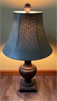 Rustic Aged Wood Lamp with Crackled Shade