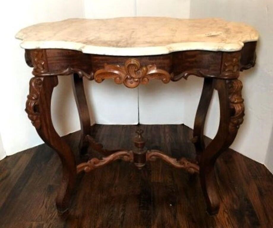 Beveled Marble Top Parlor Table