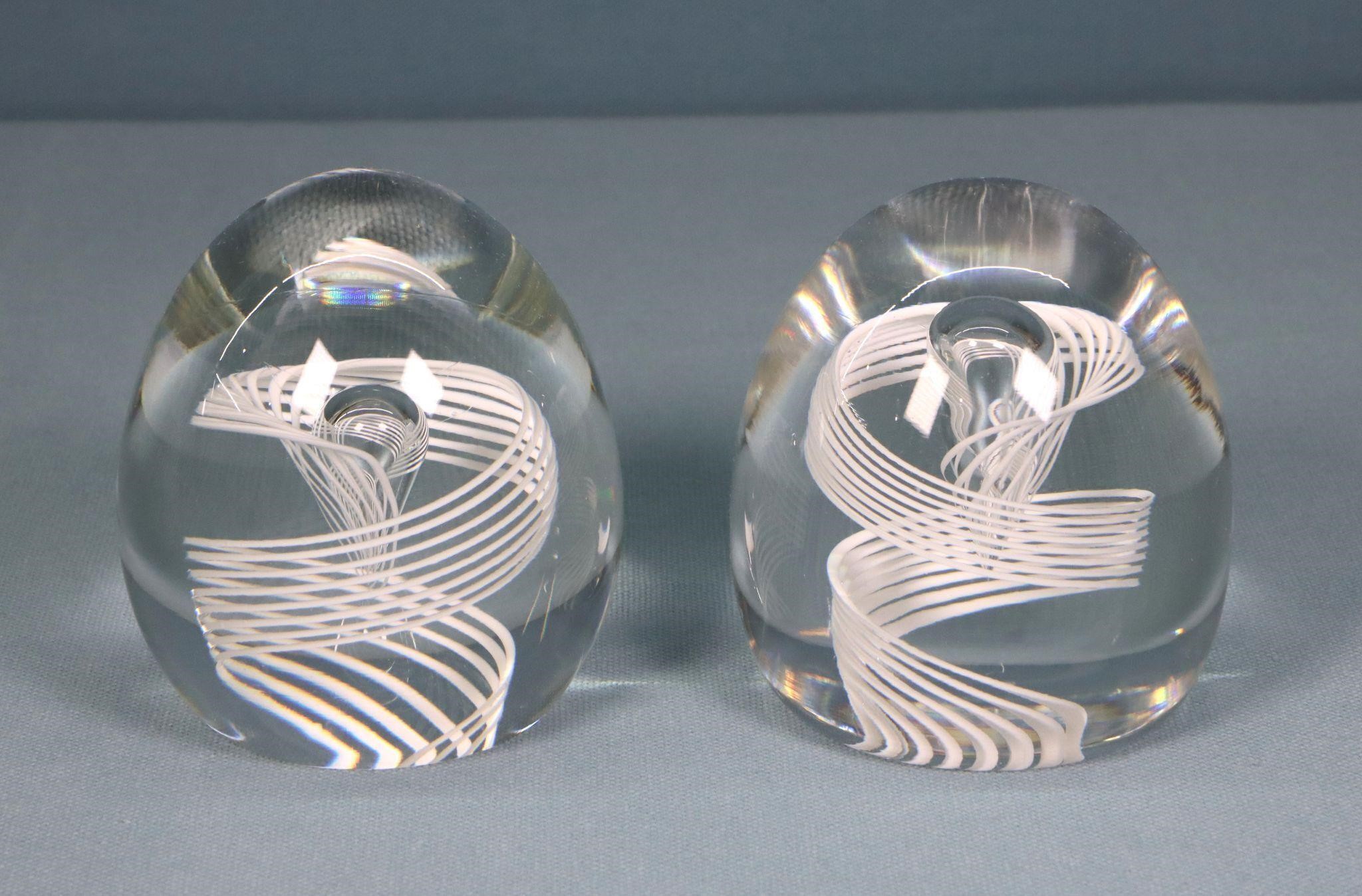 Pr. Steuben Glass Ribbon Swirl Paperweights