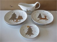 Ten Pieces Assorted Christmas Plates & Gravy Boat