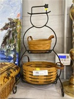 (2) Longaberger Baskets on Snowman Stand