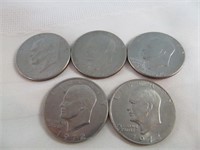 5pc Eisenhower US $1 Coins - 1972 & 1976