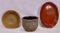 Redware pot, glazed inside, 8" dia., 6" tall /