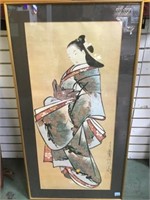 FRAMED & MATTED ASIAN HAND PAINTED GEISHA PICTURE