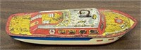 9" Vintage Metal Windup Toy boat. J. Chein