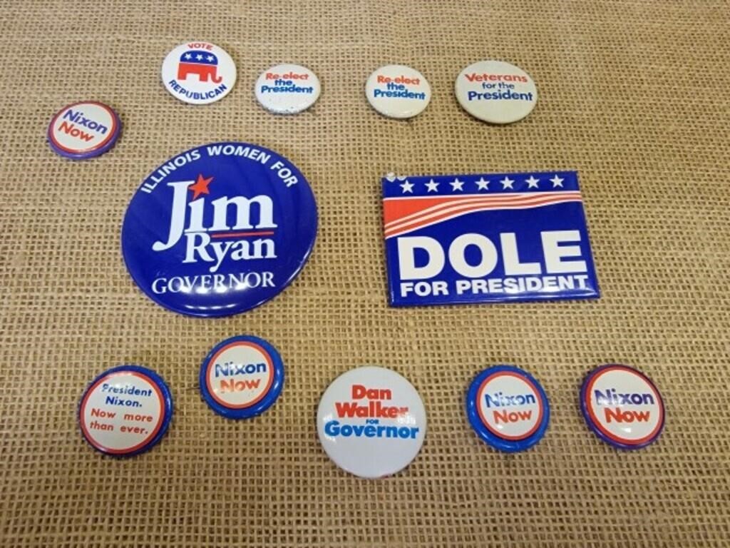 Political Buttons Nixon, Dole, Walker, Ryan,