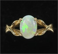 14K Yellow gold oval cabochon opal ring in