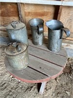 2 oil jugs & 2 gas cans (metals)