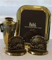 Solid Brass Bookends Photo Frame & Vase