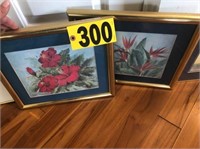 (2) Canvas framed floral Hawaain prints, Peggy Chu