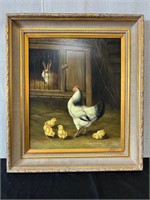 Fr. Oil Painting Montes: Hen with Chicks