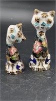 Tall Cloisonne Enamel Persian Cat Mother & Child