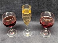 3 Vintage Red Champagne Wine Glass Bottles Prop