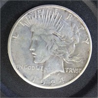US Coins 1924-S Peace Silver Dollar, circulated wi