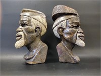 Native Heavy Carved Stone Busts / Bookends