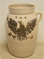 Vintage 17in 1-Handled Crock / Floor Vase w/ Eagle